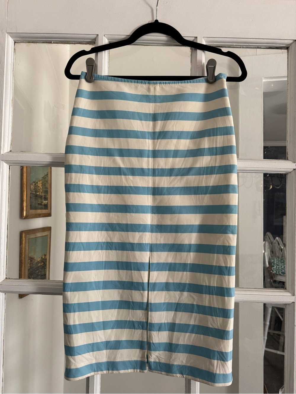 Tanya Taylor Striped Blue and White Pencil Skirt